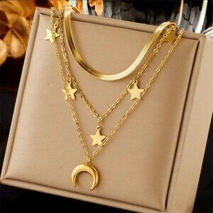 NEW Star Moon Layered Pendant Necklace 18K Celestial Whimsigoth Bohemian